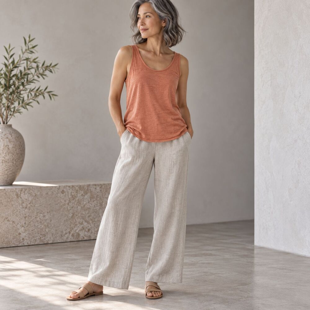Eileen Fisher Peach Linen Racerback Tank Top Size Petite Small NWOT